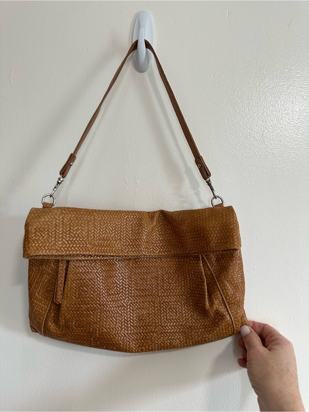 Gianni Chiarini Leather Woven Shoulder Bag in Cognac Brown Made in Italy